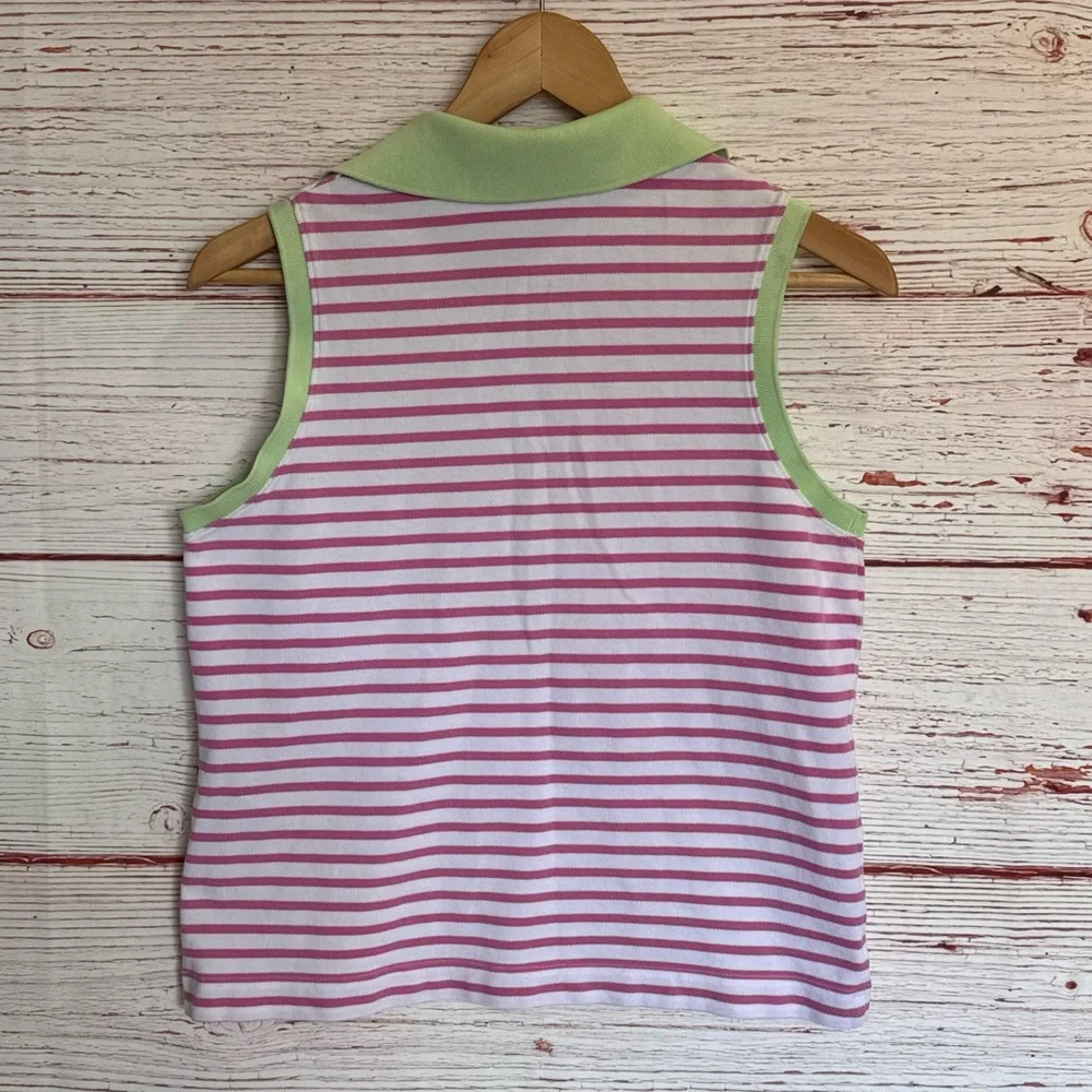 Lilly Pulitzer Vintage White Label Sleevless Striped Polo Shirt Sz M - Picture 8 of 8